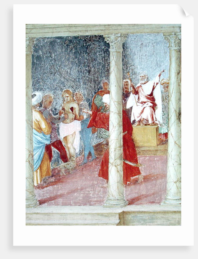 Scenes from the Life of St. Barbara, detail of St. Barbara before a judge, 1523-24 by Lorenzo Lotto