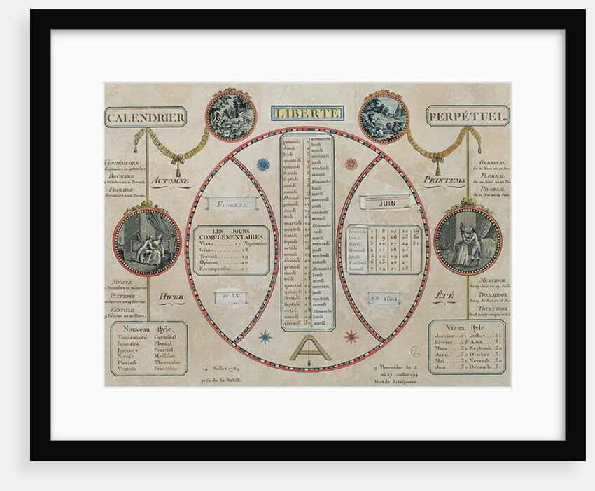 Perpetual Republican Calendar, June 1801 by French School