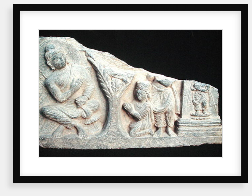 Detail of a relief frieze depicting a seated Buddha with orants, Greco-Buddhist style, from Taxila, Pakistan, 1st-4th century by School Pakistani