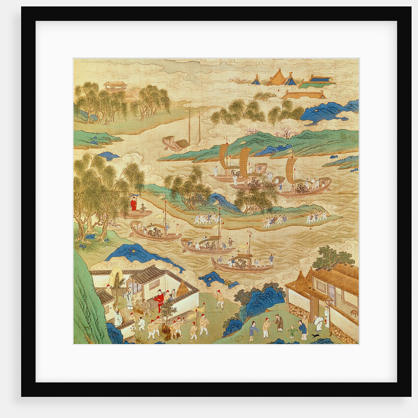 Emperor Huizong of Song transporting pierced stones and strange shaped trees, 17th century by School Chinese