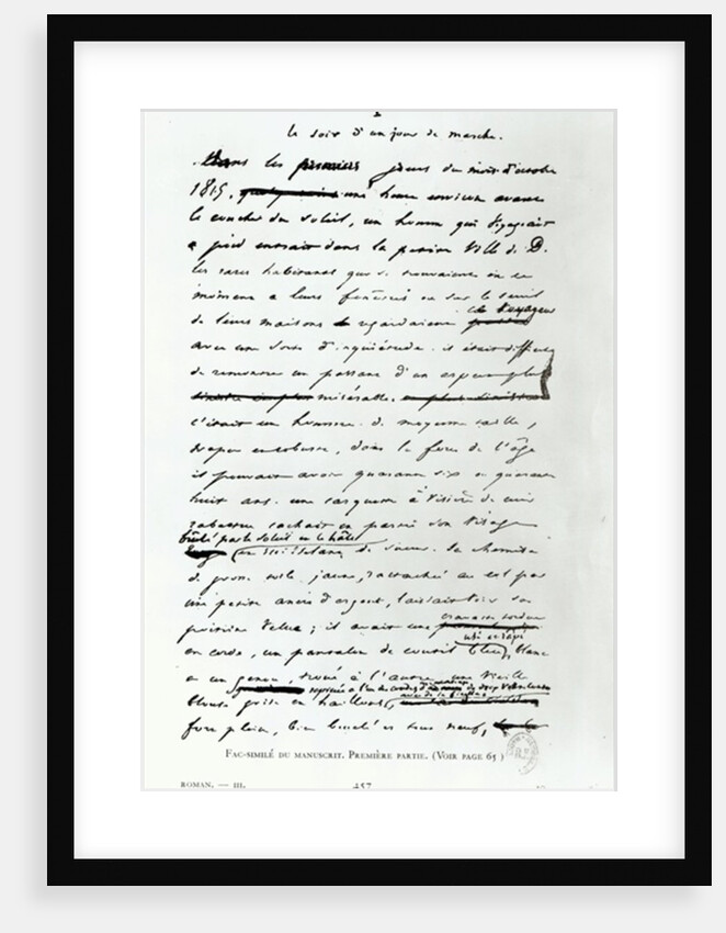 'Le Soir d'un Jour de Marche', facsimile of a page from the manuscript 'Les Miserables' by Victor Hugo by French School