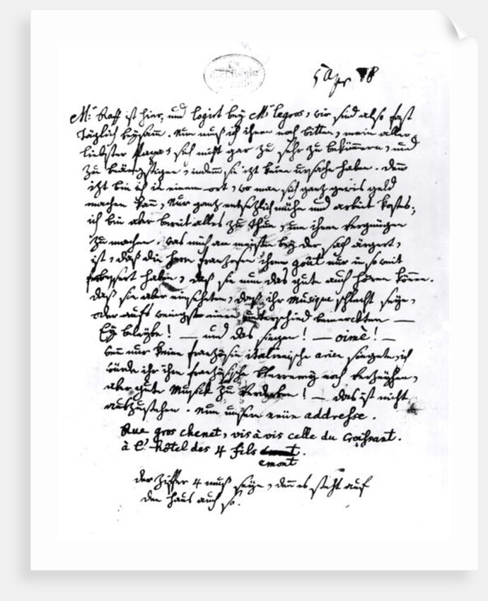 Letter from Mozart to his Father, 5th April 1778 by Wolfgang Amadeus Mozart