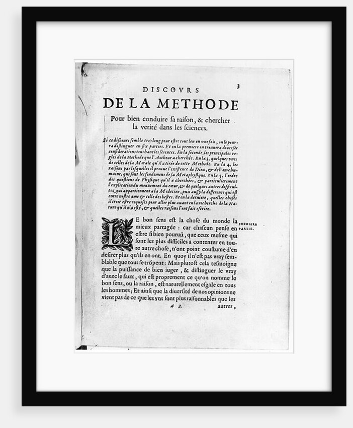 First page of 'Discours de la Methode' by Rene Descartes by French School