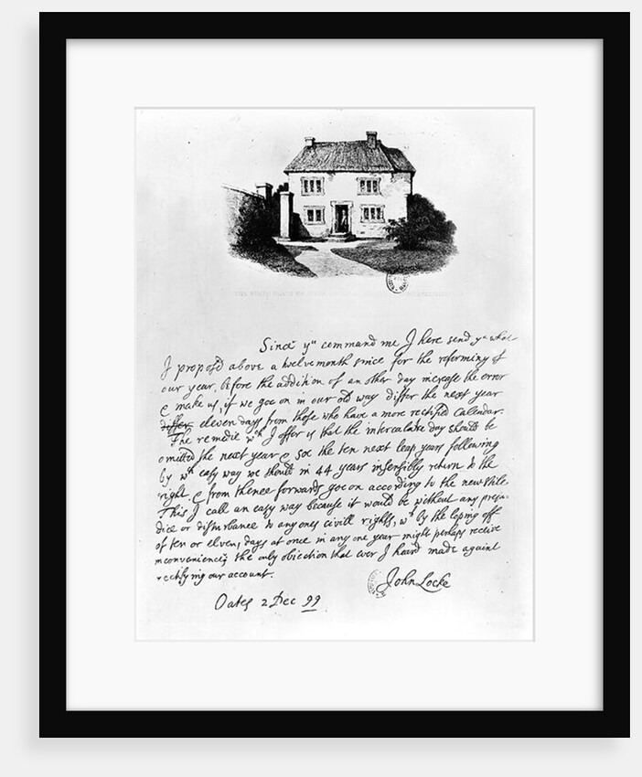 Facsimile of a letter illustrating the house in which Locke was born in Wrington, Somerset by John Locke