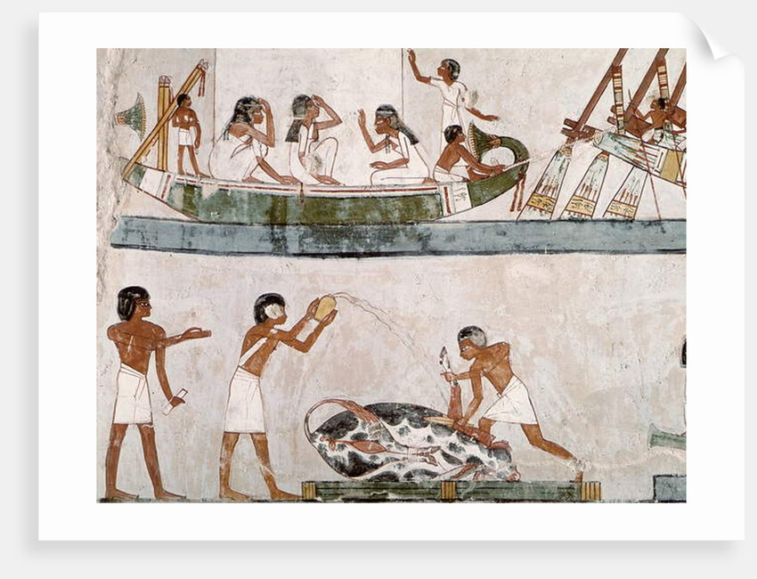 Sacrifice and purification of a bull, and a sailing ritual by Egyptian 18th Dynasty