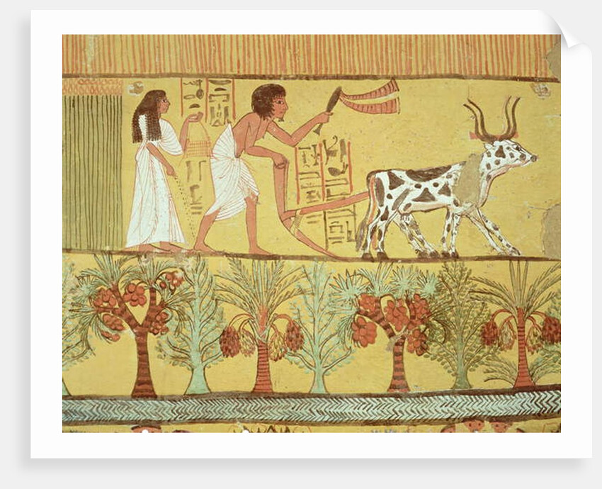 Sennedjem and his wife in the fields sowing and tilling by Egyptian 19th Dynasty