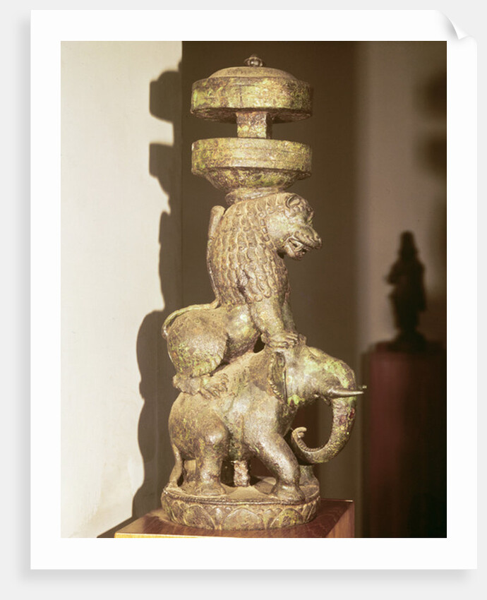 Sculpture of a lion mounted on an elephant by School Indian