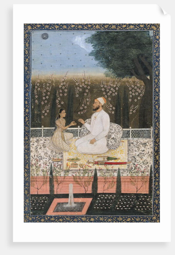 Couple on a Terrace in a Garden by Indian School