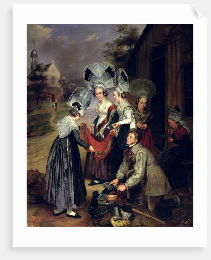 A Peddler Selling Scarves to Women from Troyes by Henri Valton