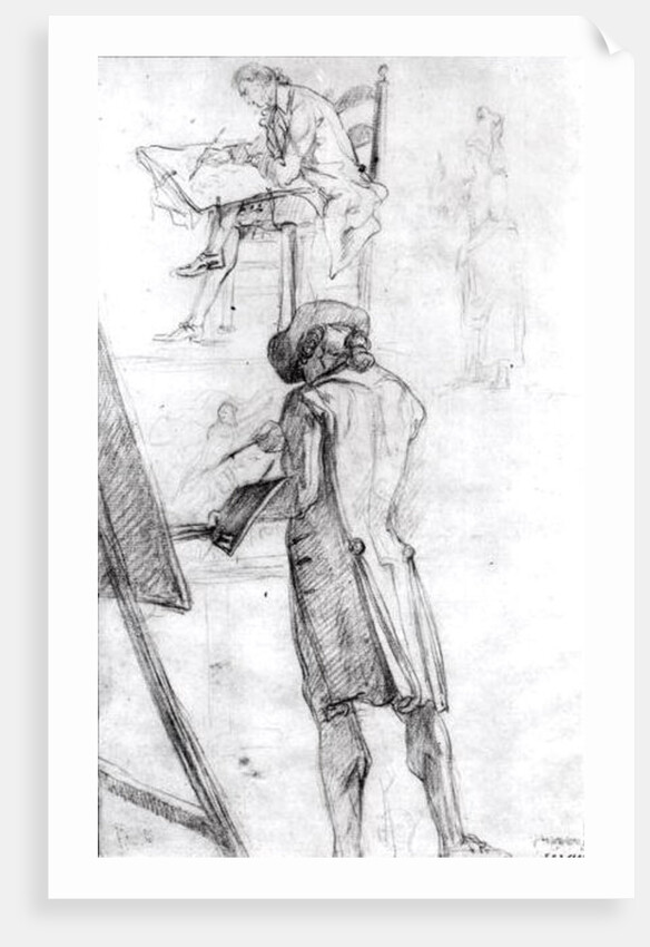 Artist at his Easel and the Artist Drawing by Gabriel de Saint-Aubin
