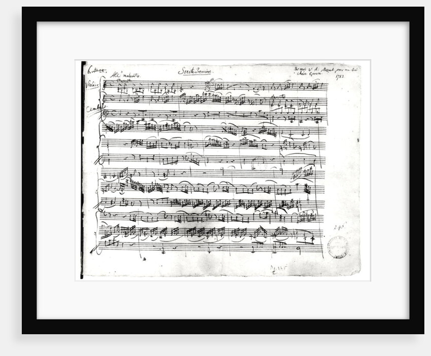 Ms.225 Sonate Premiere for violin and harpsichord in C major 1782 by Wolfgang Amadeus Mozart