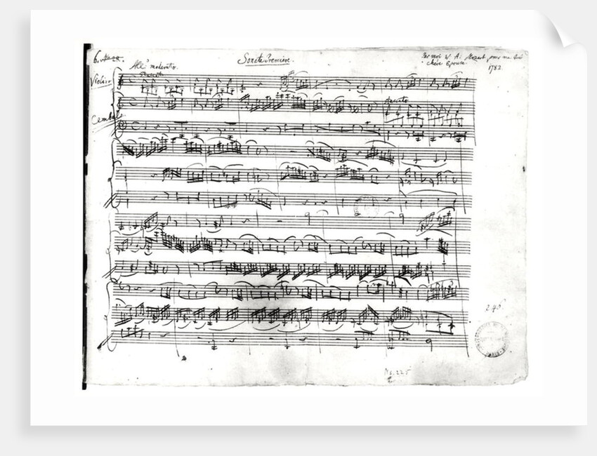 Ms.225 Sonate Premiere for violin and harpsichord in C major 1782 by Wolfgang Amadeus Mozart