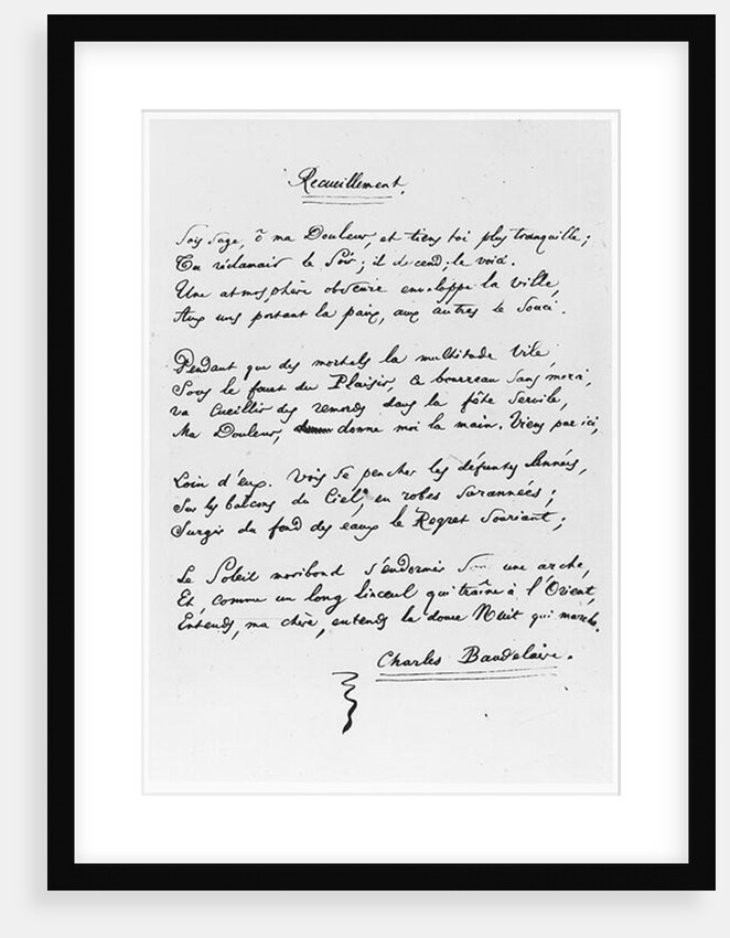 Recueillement, signed sonnet, 1861 by Charles Pierre Baudelaire