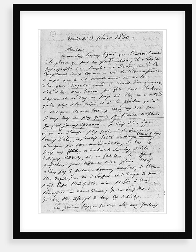 Letter to Richard Wagner 17th February 1860 by Charles Pierre Baudelaire