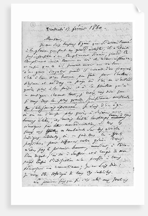 Letter to Richard Wagner 17th February 1860 by Charles Pierre Baudelaire