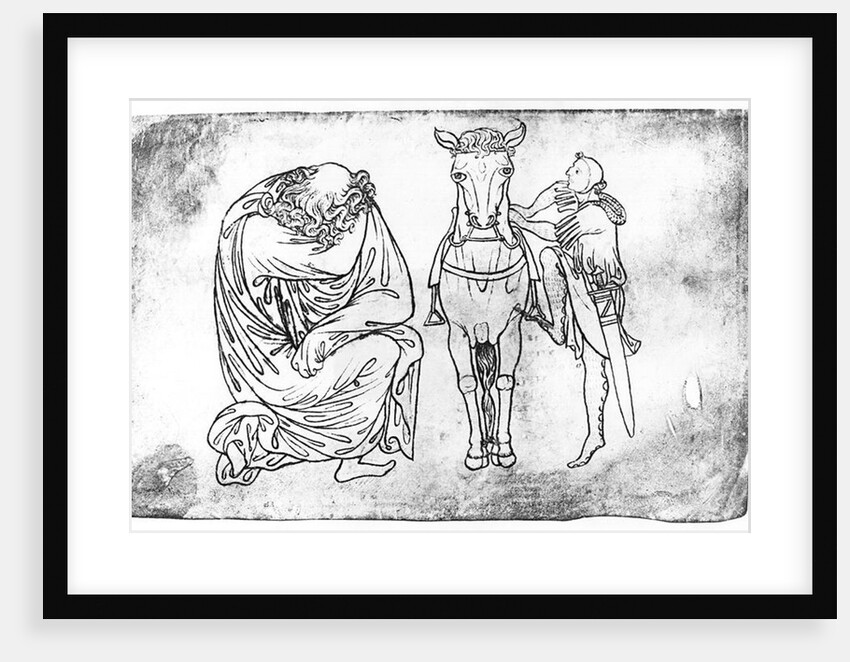 Facsimile copy of Ms Fr 19093 fol.23v Man seated, Knight mounting his horse by Villard de Honnecourt