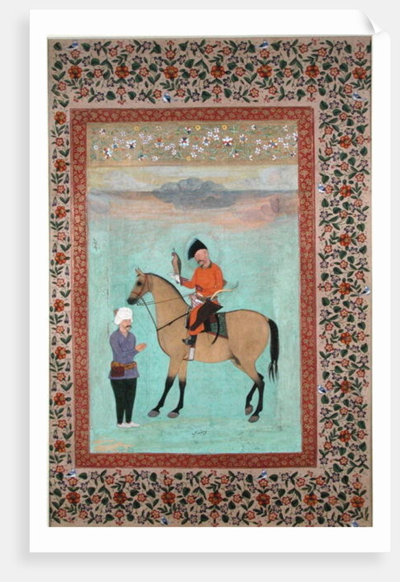Ms E-14 Shah Abbas on a horse holding a falcon, c.1620 by Indian School