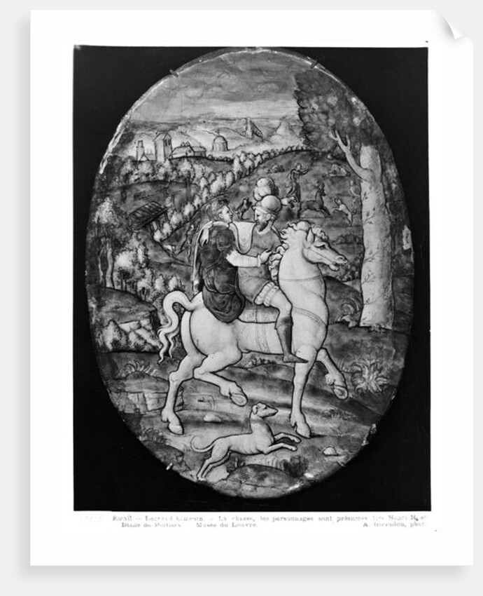 Hunting, portrait presumed to be Henri II and Diane de Poitiers by Leonard Limosin