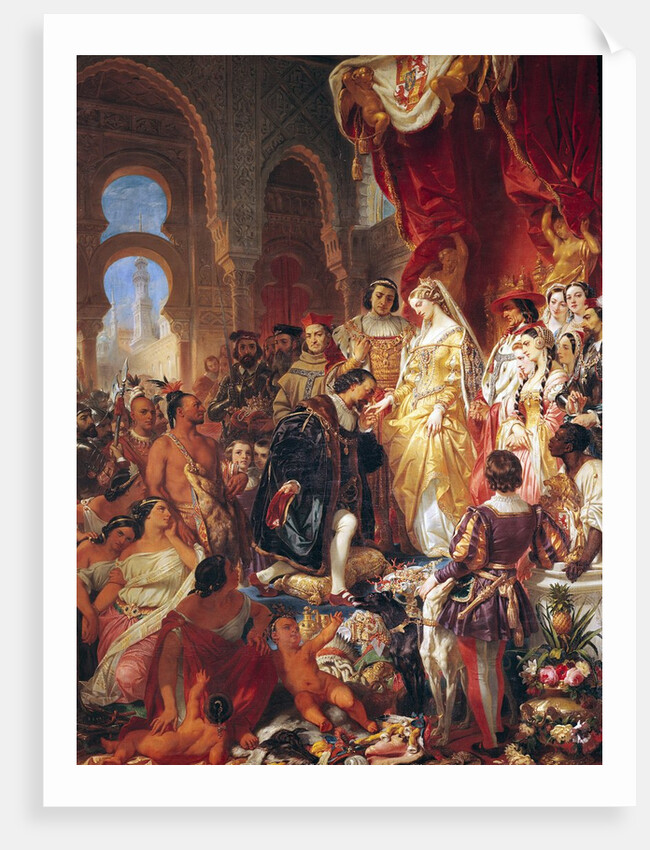 The Reception of Christopher Columbus by Ferdinand II of Aragon and Isabella of Castille by Eugene Deveria