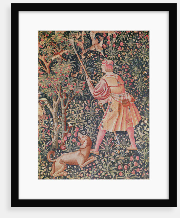 A man gathering pears with a hoe by French School