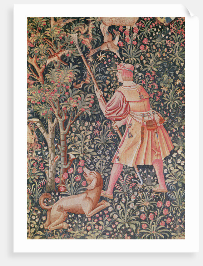 A man gathering pears with a hoe by French School