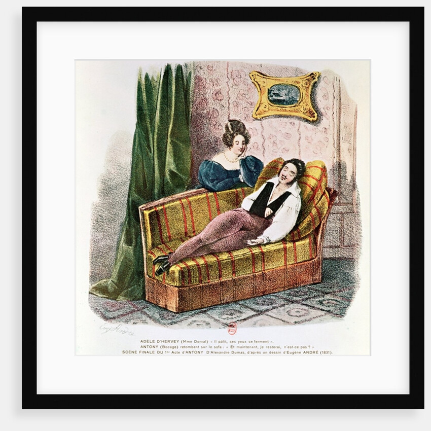 Marie Dorval in the role of Adele d'Hervey and Bocage as Antony, in the final scene of Act I of 'Antony' by Alexandre Dumas Pere 1831 by Eugene Andre