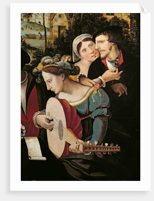 A couple and a lute player. Detail of the prodigal child in courtesans. by Flemish School
