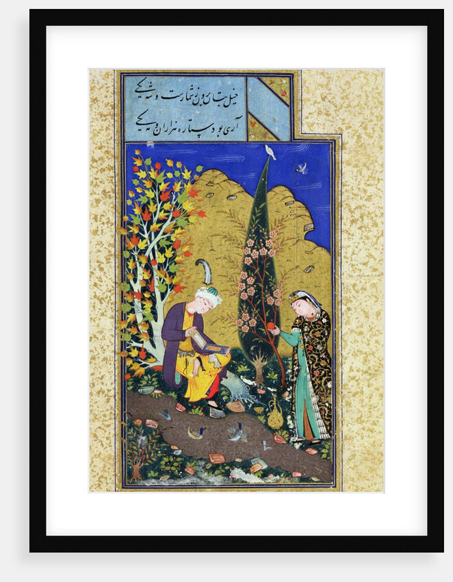 Ms C-860 fol.41b Two Lovers in a Flowering Orchard, c.1540-50 by Persian School