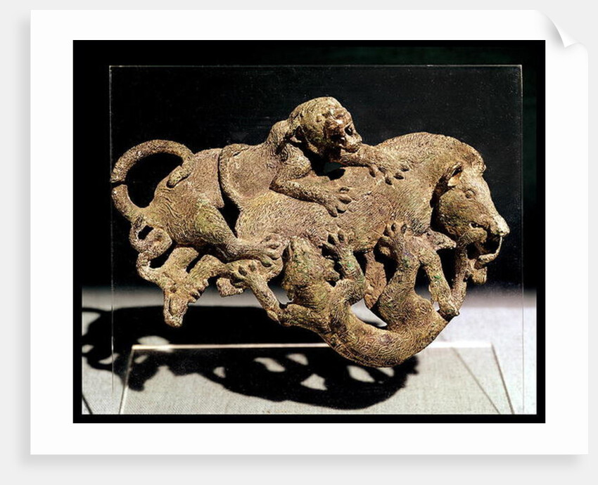 Ornamental plaque depicting a wild boar struggling with two tigers by School Chinese