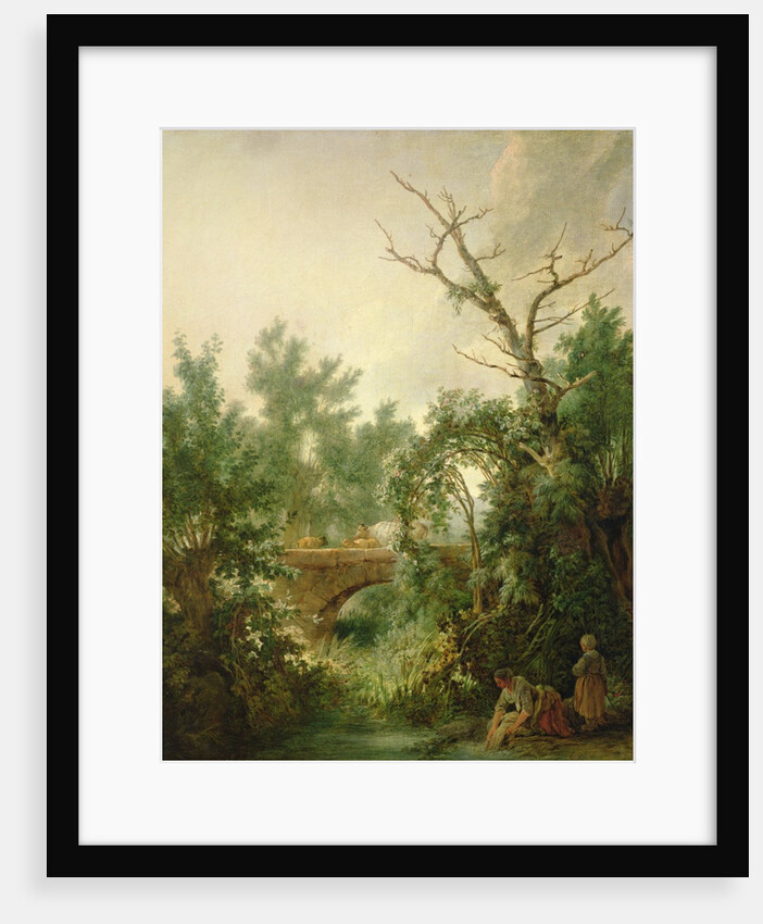 Peasant Woman Washing Clothes near a Bridge by Jean-Baptiste Huet