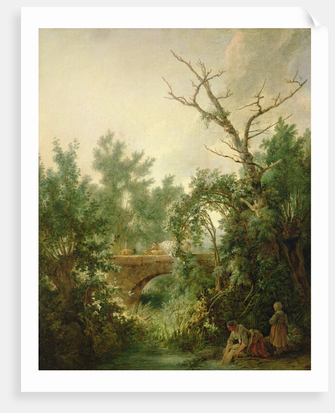 Peasant Woman Washing Clothes near a Bridge by Jean-Baptiste Huet
