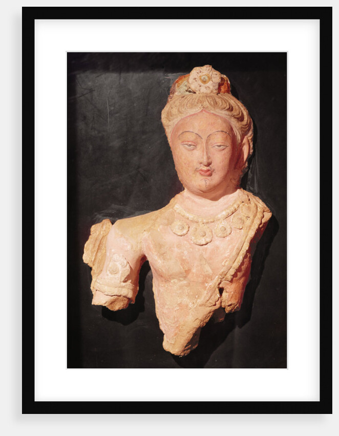 Head and bust of a Bodhisattva in princely costume, from Kumtura, Xinjiang, 7th-8th century by School Chinese