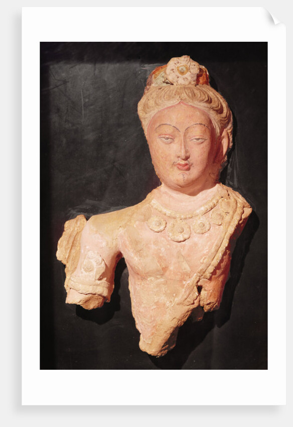 Head and bust of a Bodhisattva in princely costume, from Kumtura, Xinjiang, 7th-8th century by School Chinese