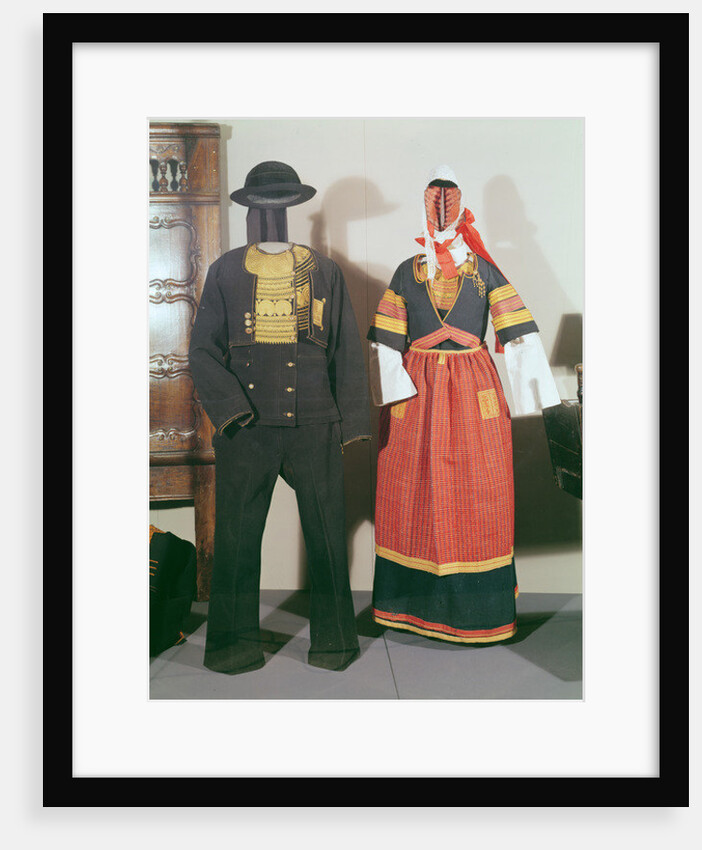 Two mannequins wearing traditional costumes for the Feast of Pont-l'Abbe, 1880 by French School