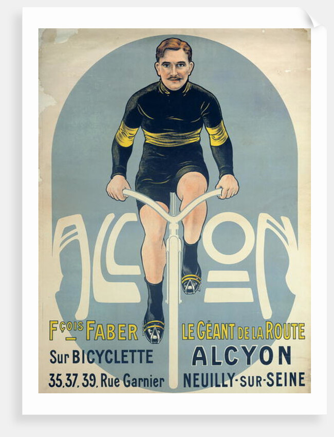 Poster depicting Francois Faber on his Alcyon bicycle by French School