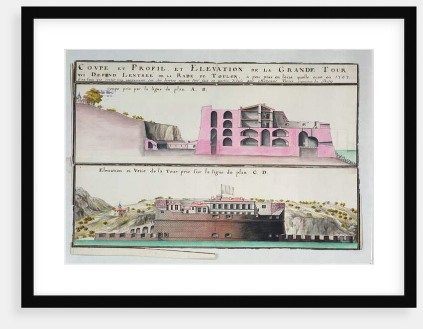 Ms 508/131 K fol.107 Cross-section and elevation of the harbour tower at Toulon by Claude Masse