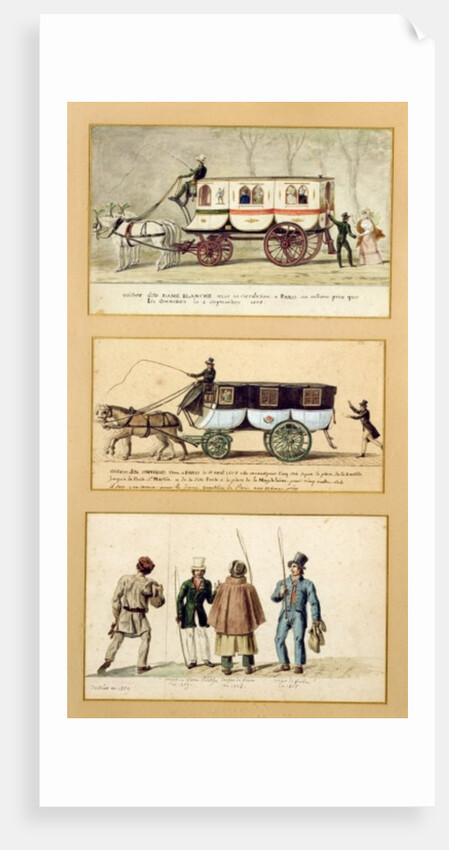 A Dame Blanche Carriage, an Omnibus and Drivers, 1815-30 by Pierre Antoine Lesueur