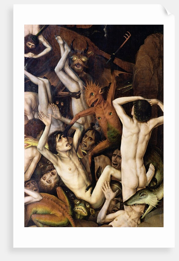 Hell, detail of a demon hitting the damned, c.1450 by Dirck Bouts