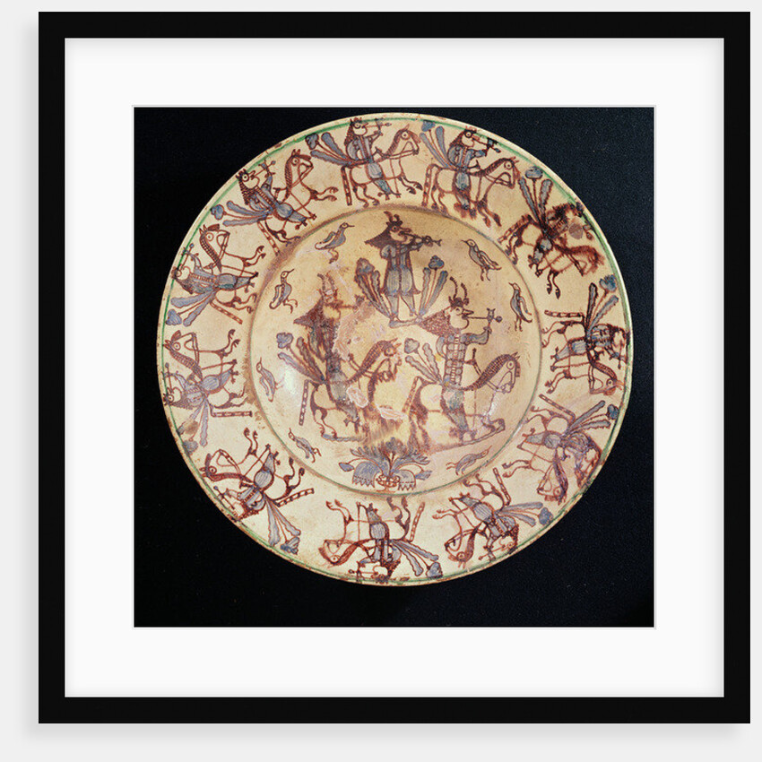 Dish with horsemen smoking pipes, Giroussens Workshop by French School