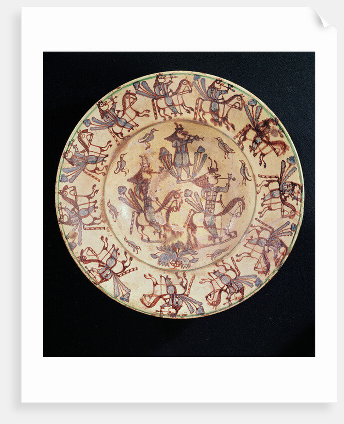 Dish with horsemen smoking pipes, Giroussens Workshop by French School