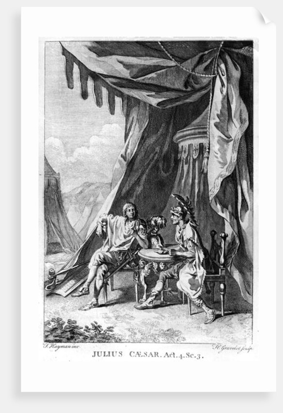 Brutus and Cassius in Brutus's Tent, Act IV Scene iii from 'Julius Caesar' by William Shakespeare engraved by Hubert Gravelot by Francis (after) Hayman