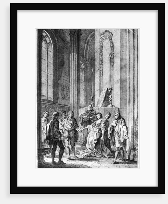 Claudio accusing Hero of faithlessness, Act IV Scene i from 'Much Ado About Nothing' by William Shakespeare engraved by Hubert Gravelot by Francis Hayman