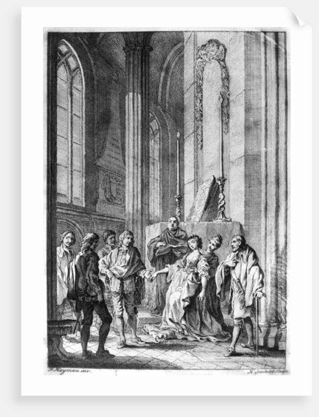 Claudio accusing Hero of faithlessness, Act IV Scene i from 'Much Ado About Nothing' by William Shakespeare engraved by Hubert Gravelot by Francis Hayman