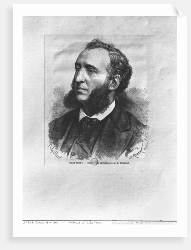 Portrait of Jules Ferry engraved by J. Robert from a photograph by M. Thiebault by Achille-Isidore (after) Gilbert