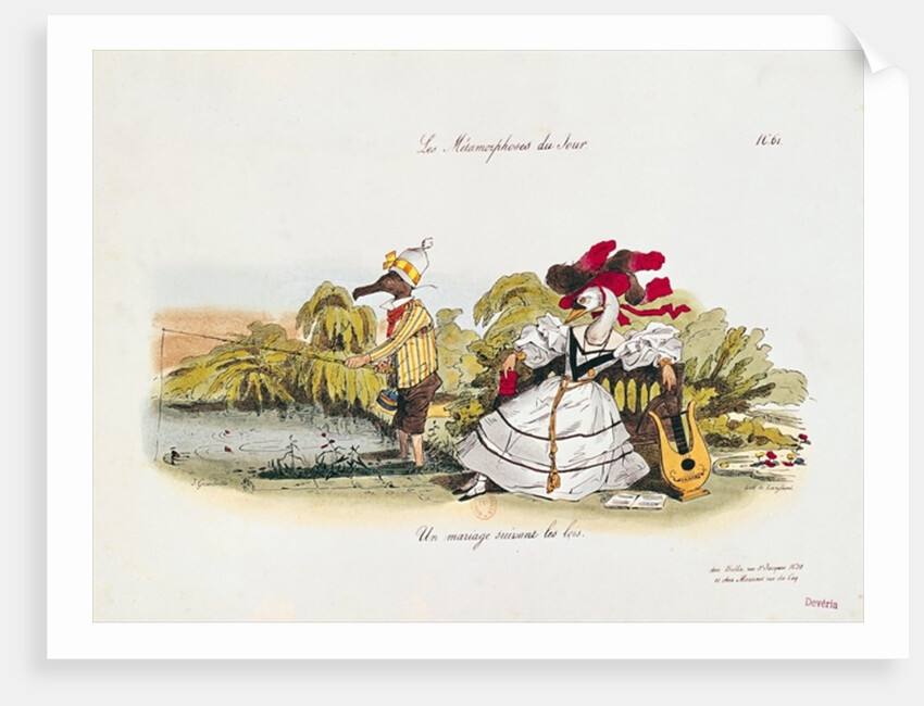 Marriage by the Book, caricature from 'Les Metamorphoses du Jour' series by Grandville