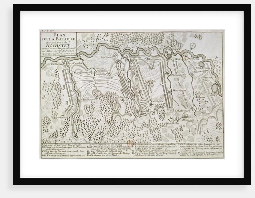 Plan of the Battle of Blenheim between the Imperial Army and the Franco-Bavarian Army, 13th August 1704 by French School