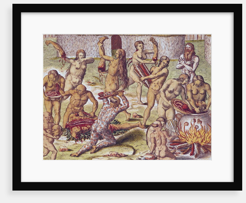 Dismembering and cooking an enemy by Theodor de Bry