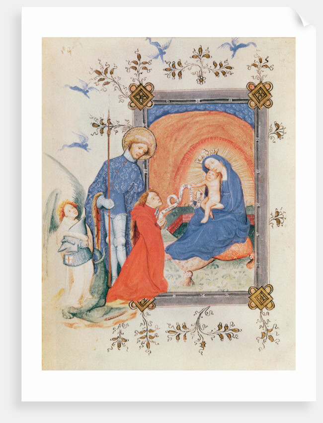 Ms 3024 fol.12v Virgin and Child with a kneeling man and St. George by French School