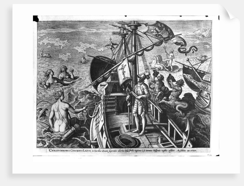 Christopher Columbus on board his caravel, discovering America by Jan van der Straet