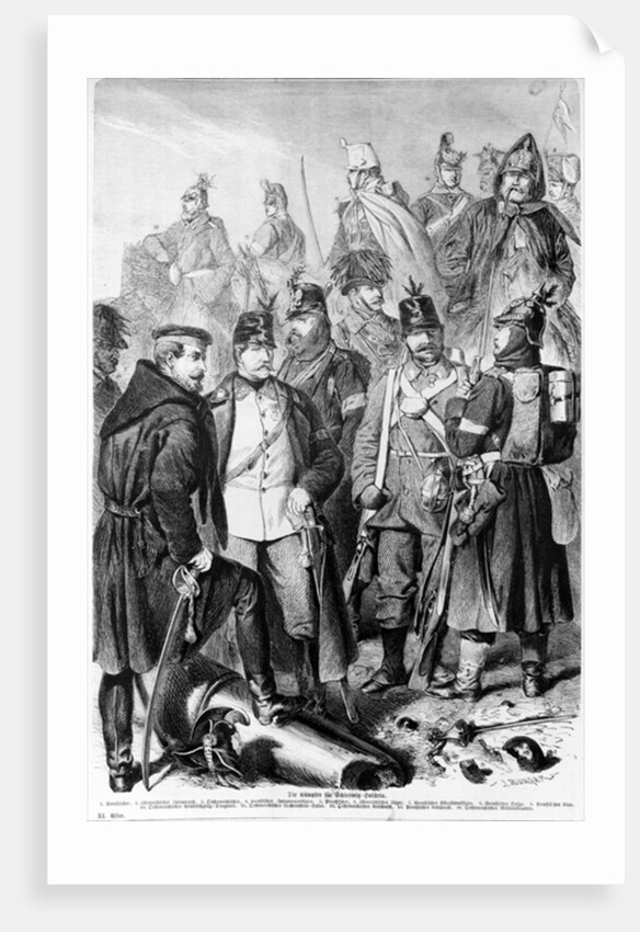 War of Duchies, Austrian and Prussian soldiers and officers fighting for Schleswig-Holstein, 1864. by German School
